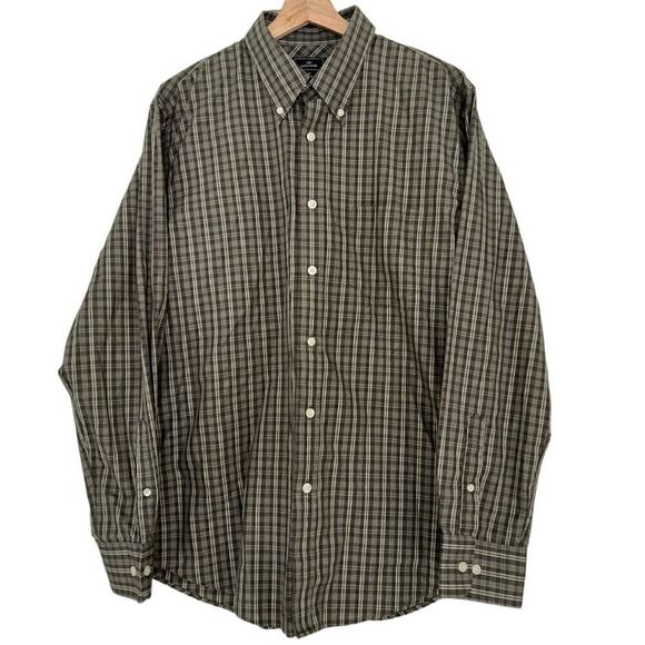 🐿️ Dockers Men's Green Plaid Striped Button-Down Long Sleeve Shirt Med 15 /15.5 - Picture 1 of 8
